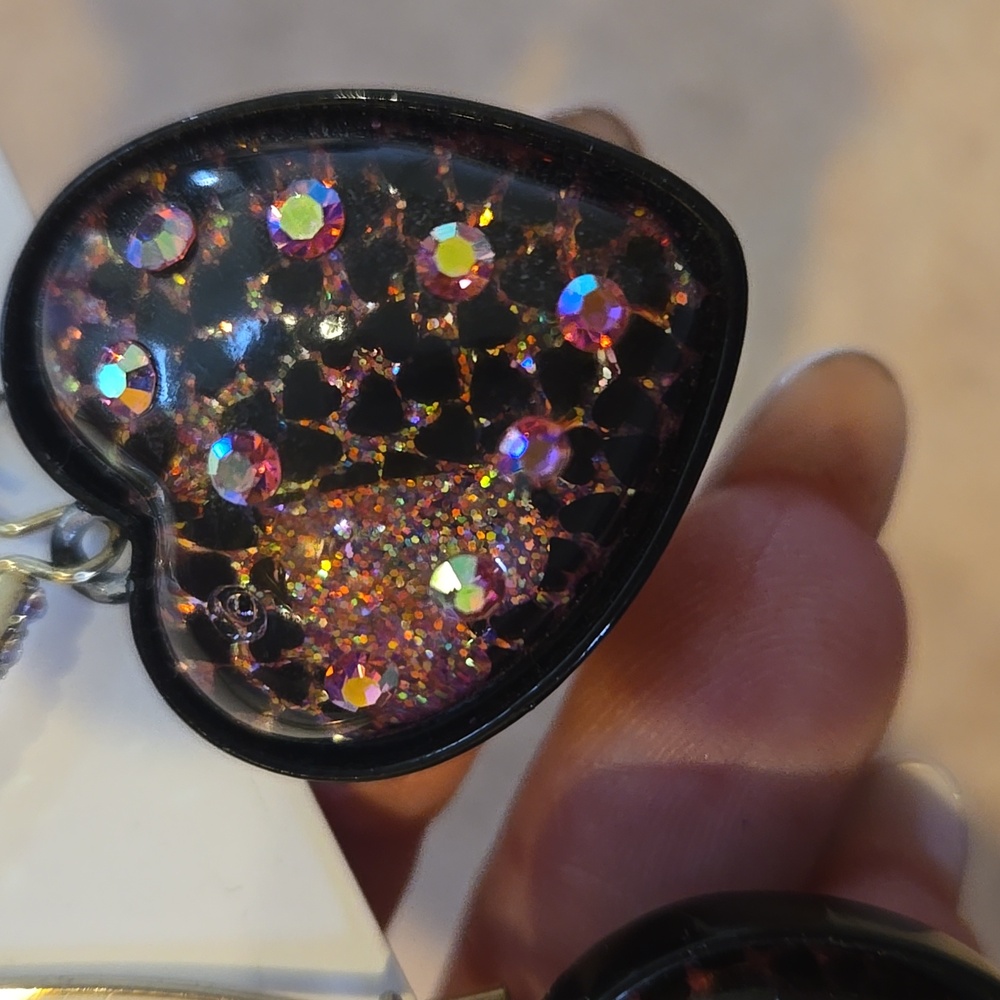 Betsey Johnson Glitter Heart Dangle Earrings - Picture 4 of 8